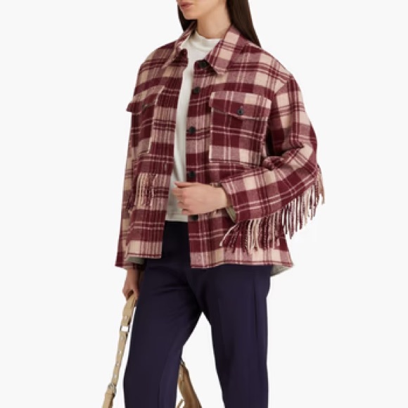 Isabel Marant Étoile Filora Fringe-Trim Checked Shirt Jacket Size 6 - Picture 1 of 7